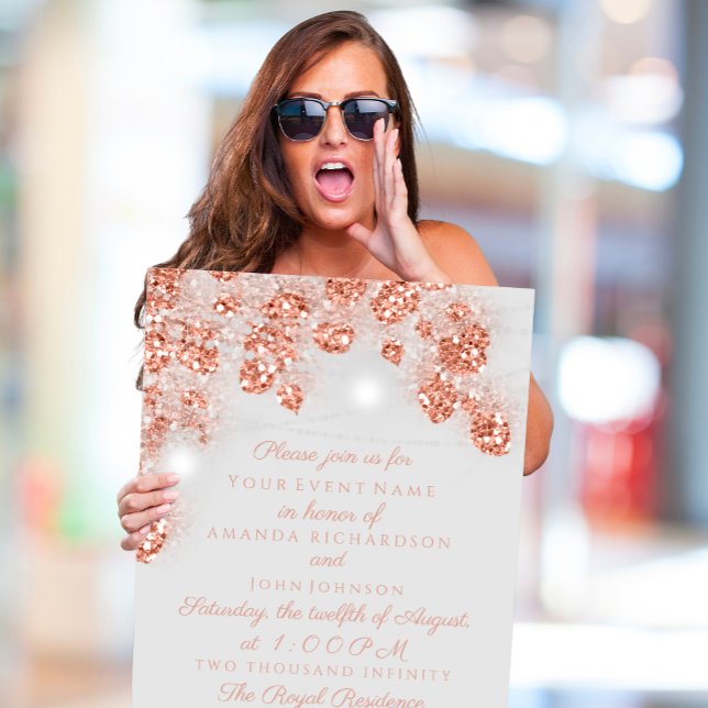 Convites Jarras de Luzes de Casamento Rosa Dourado Rústico  (Wedding Lights Jars Rustic Rose Gold Blush Gray Invitation)