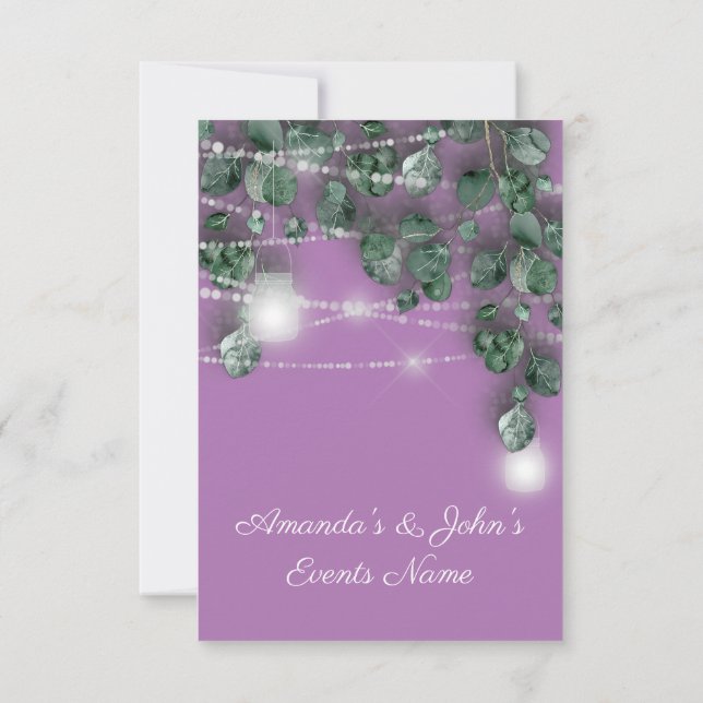 Convites Jarras de Luzes de Casamento Rústicas Verde Roxo H (Verso)