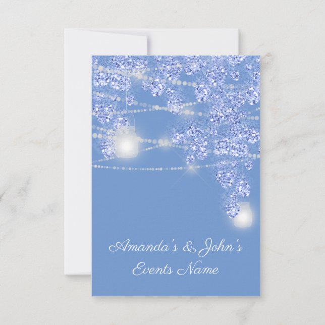 Convites Jarras de Luzes de Casamento Rustico Brilho Azul F (Verso)