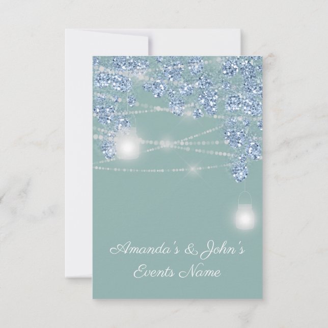 Convites Jarras de Luzes de Casamento Rústico Brilho Azul H (Verso)