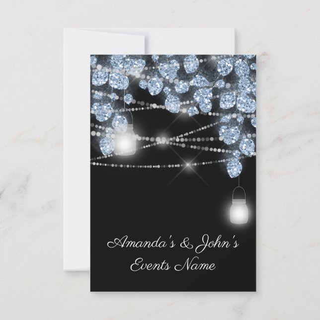 Convites Jarras de Luzes de Casamento Rústico Brilho Azul P (Verso)
