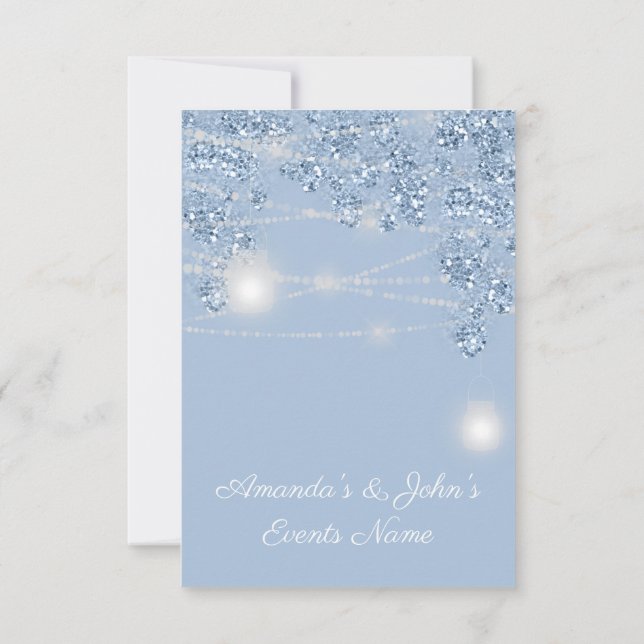 Convites Jarras de Luzes de Casamento Rústico Brilho Azul P (Verso)