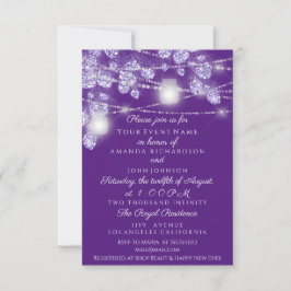 Convites Jarras de Luzes de Casamento Rustico Brilho Roxo V