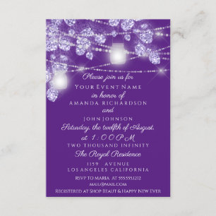 Convites Jarras de Luzes de Casamento Rustico Brilho Roxo V