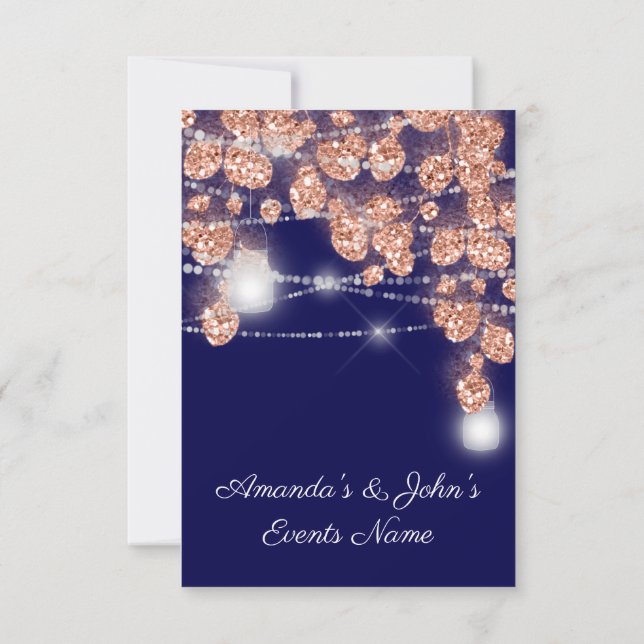 Convites Jarras de Luzes de Casamento Rústico Rosa Dourado  (Verso)