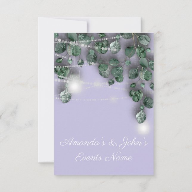 Convites Jarras de Luzes de Casamento Rústico Verde Lavanda (Verso)
