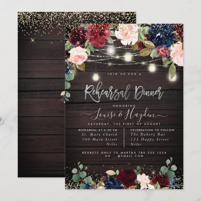 Convites Jarras de Mason para Jantar de Rehearsal Rústico c (Frente/Verso)