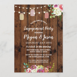 Convites Jars Festa de noivado Rustic Wood Floral Invite