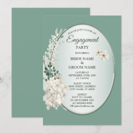 Convites Jasmine Floral Green Geometric Engagement Party