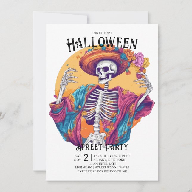 Convites Jaunty Skeleton Flamboyant Dance Halloween Party (Frente)