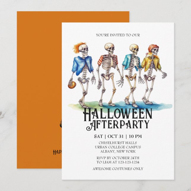 Convites Jaunty Skeleton Teenager Futebol Halloween (Frente/Verso)