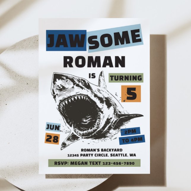 Convites Jaw-Some Shark Birthday Invitation (Criador carregado)