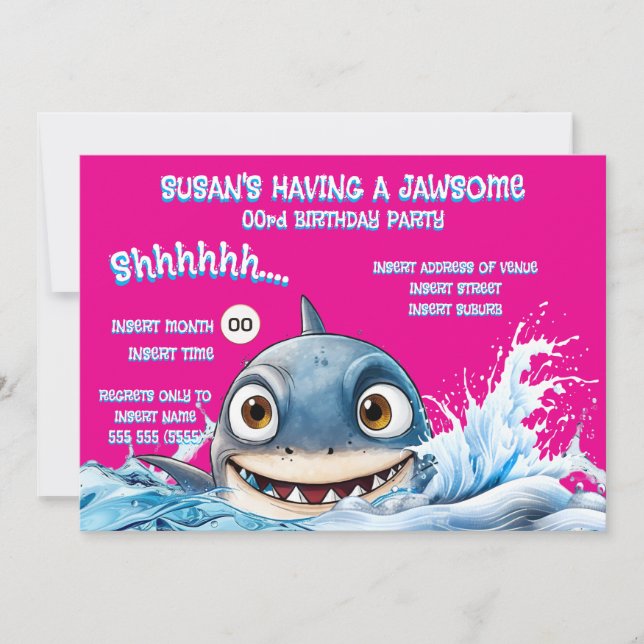 Convites Jawsome Shark Birthday Invite | Pink Girl (Frente)