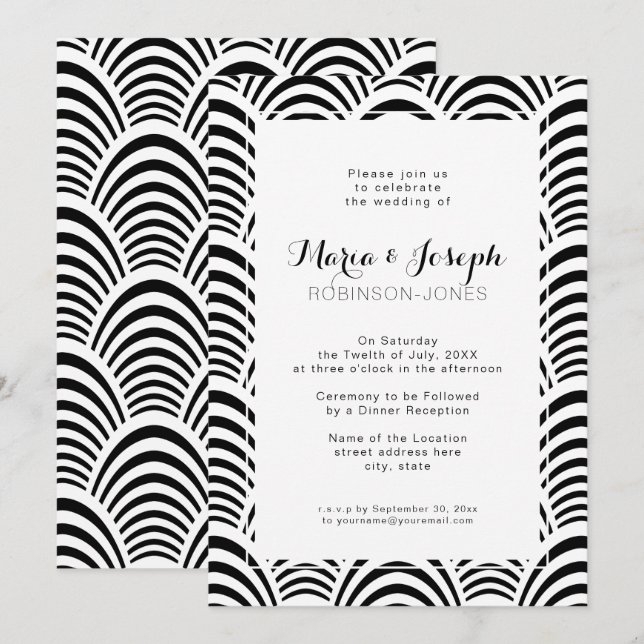 Convites Jazz Age Art Deco Elegance Preto e Branco (Frente/Verso)