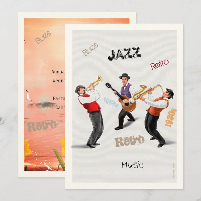 Convites Jazz Musicians Retro Music Blues Party ART Paint (Frente/Verso)
