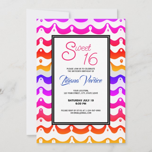 Convites Jazzy Tropical Psychedelic Wavy Stripes (Frente)