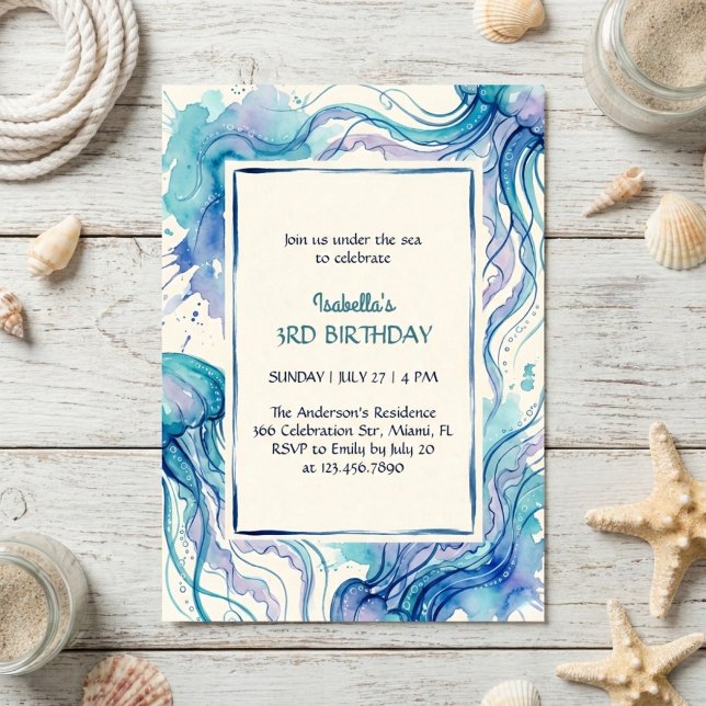Convites Jellyfish Blue Ocean Under The Sea Birthday Party (Under The Sea Birthday Party Invitation)