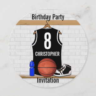 Convites Jérsei preto e branco personalizado do basquetebo