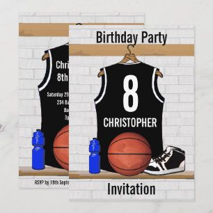 Convites Jérsei preto e branco personalizado do basquetebo