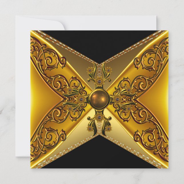 Convites Jewel Dourada Floral Negro 50º aniversário (Frente)