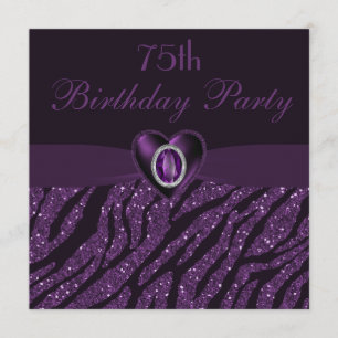 Convites Jewel Heart & Zebra Glitter 75º Aniversário impr