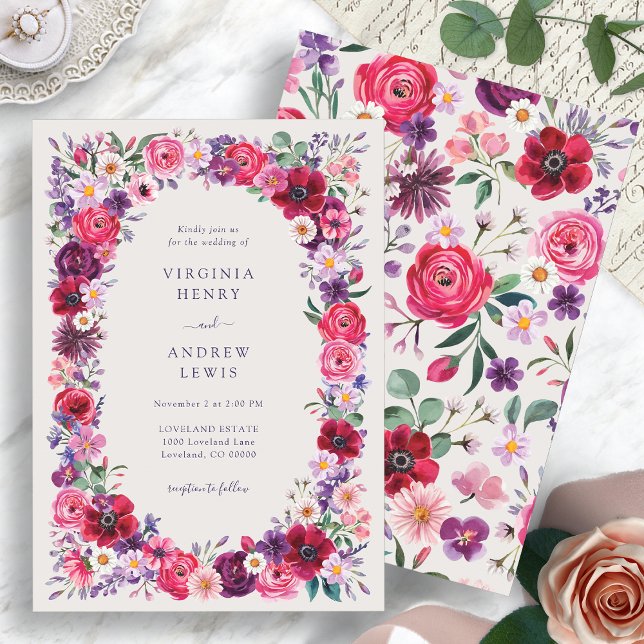 Convites Jewel Tone Floral Wedding (Jewel Tone Floral Watercolor Wedding Invitation by Painted Paperie
)