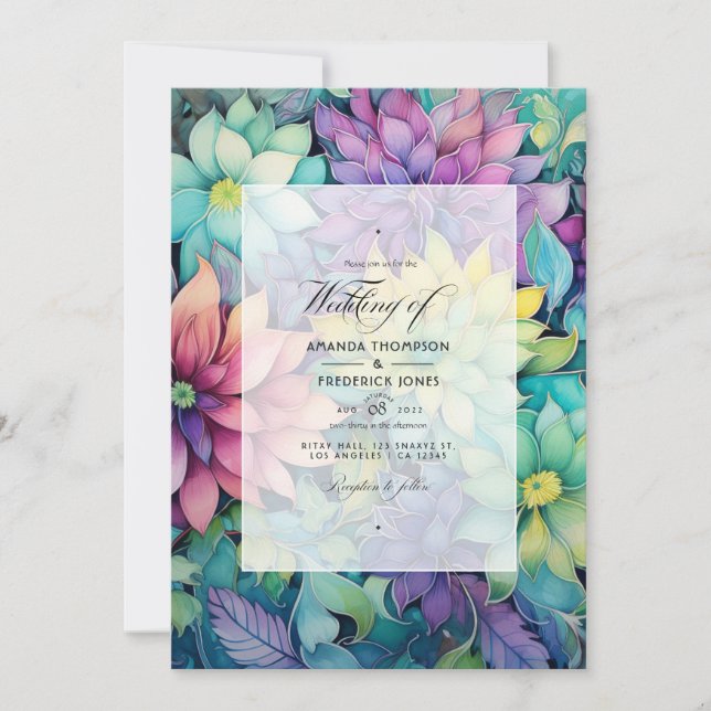 Convites Jewel-tones e Green Floral Wedding (Frente)