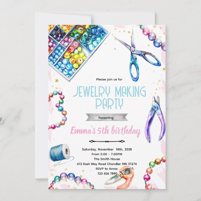 Convites Jewelry Making Party Birthday Invitation (Frente)