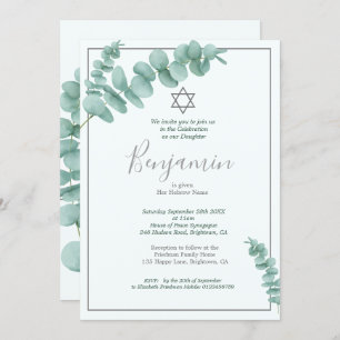 Convites Jewish Baby Boy Naming Eucalyptus Hebrew Greenery