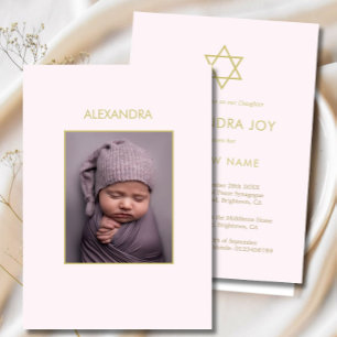 Convites Jewish Baby Naming Photo Pink Dourada Girl Religiã