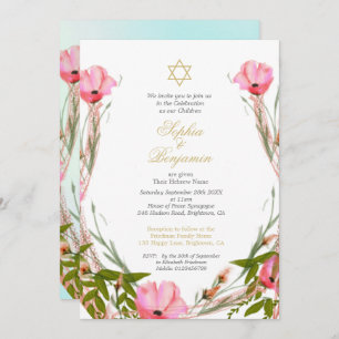 Convites Jewish Twins Floral Baby Naming Star