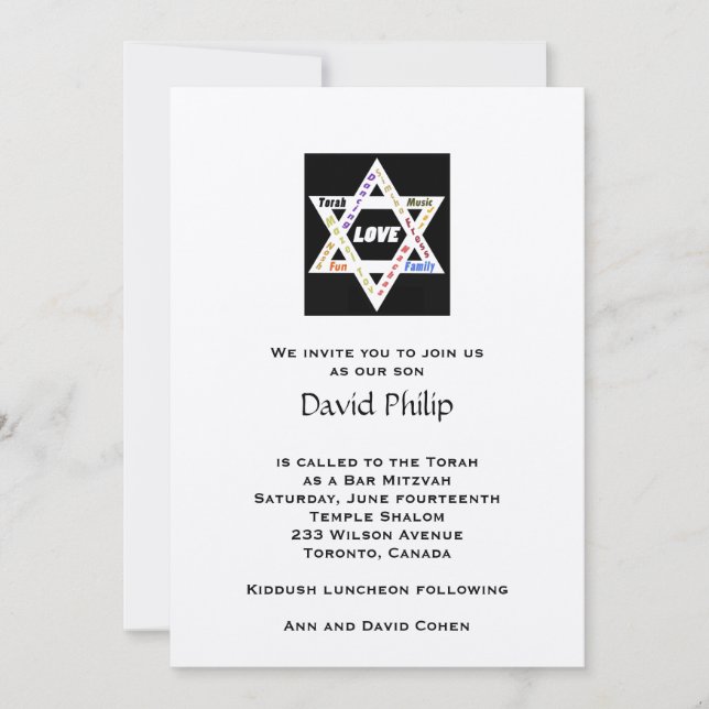 Convites Jewish Values Star Bar Mitzvah (Frente)