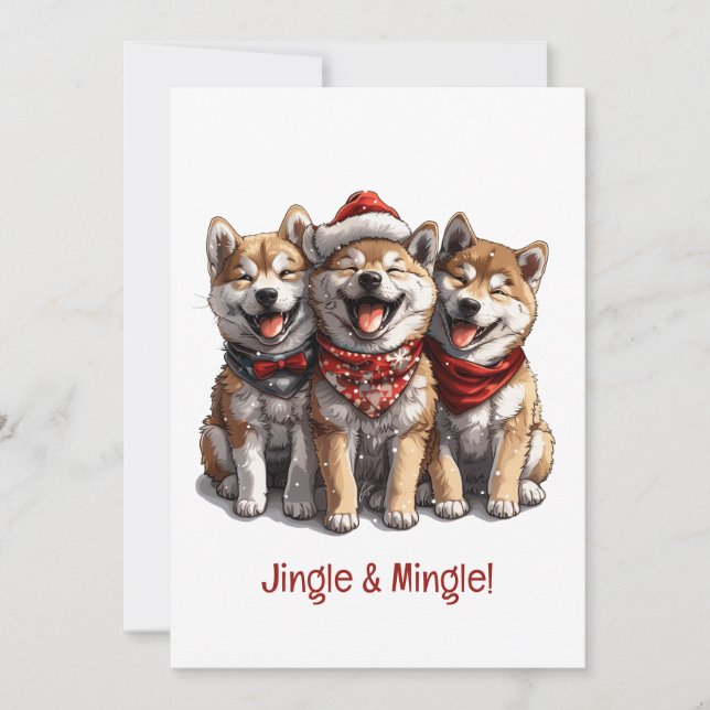 Convites Jingle And Mingle Natal Shiba Inu Cachorros do Pap (Frente)