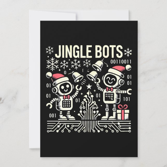 Convites Jingle Bots Festivos Holiday Robots com Santa Hats (Frente)