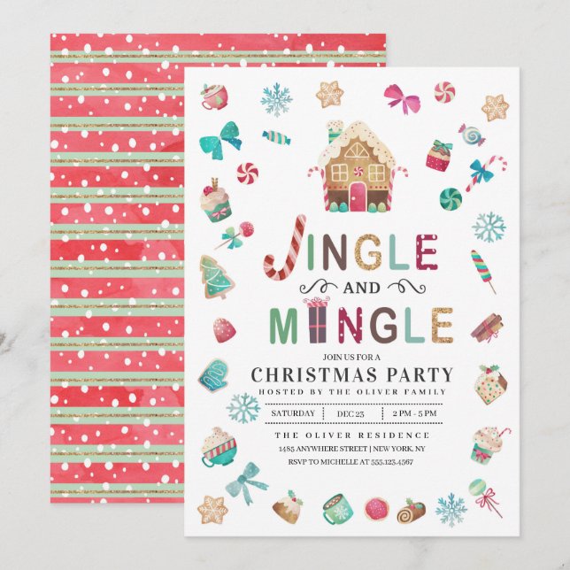 Convites Jingle e Mingle Christmas Gingerbread Party (Frente/Verso)