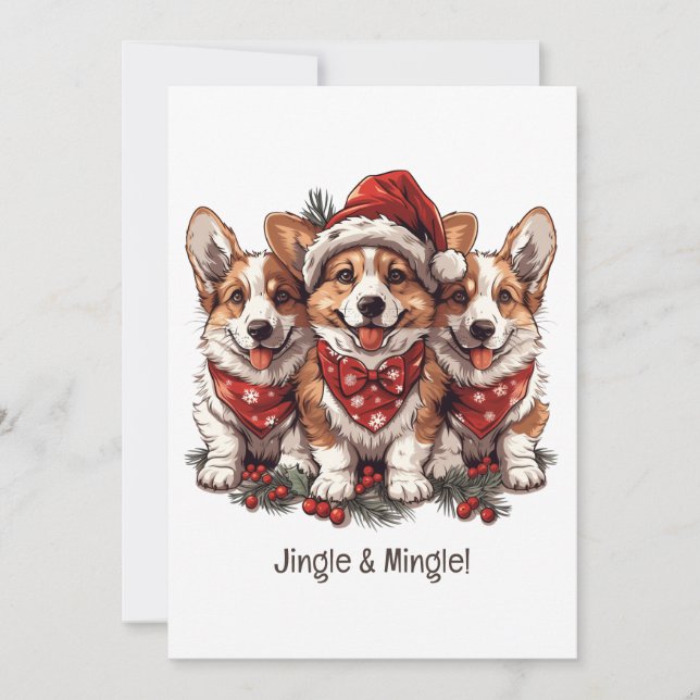 Convites Jingle E Mingle Christmas Welsh Corgi Puppies (Frente)