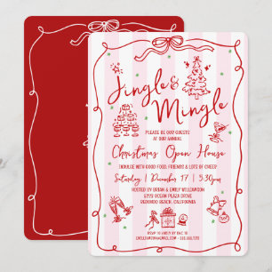 Convites Jingle e Mingle Rabiscos Desenhados à Mão Vermelho
