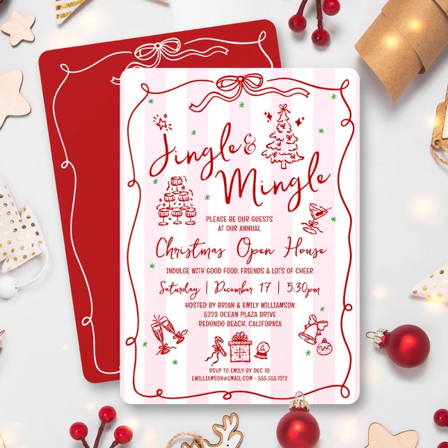 Convites Jingle e Mingle Rabiscos Desenhados à Mão Vermelho (Criador carregado)
