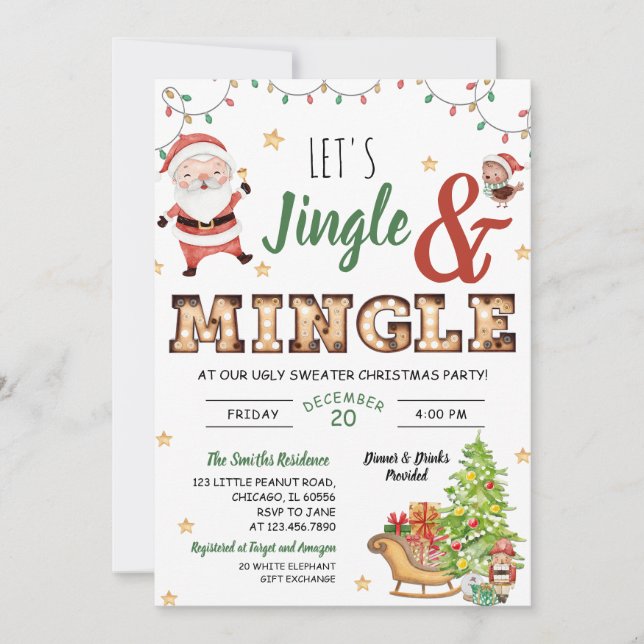 Convites Jingle e Mingle Ugly Sweater Party (Frente)