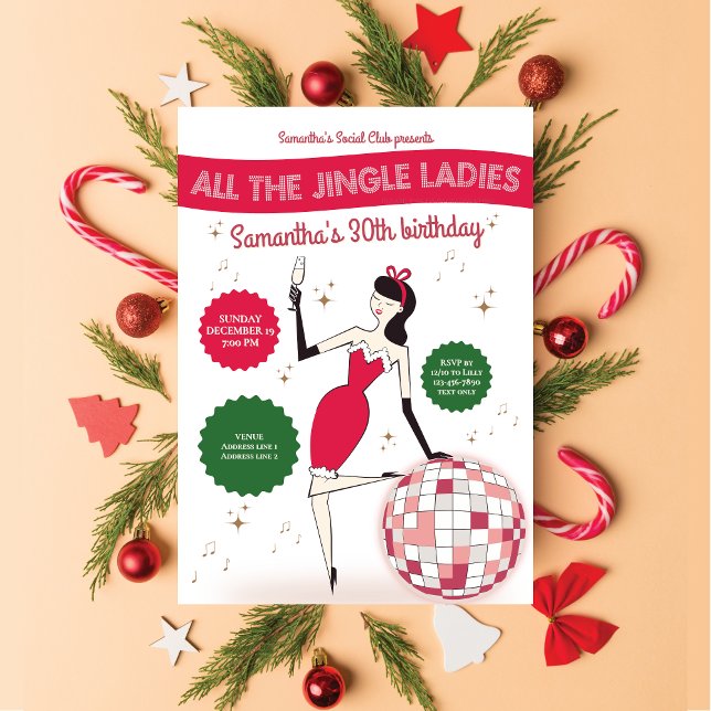 Convites Jingle Ladies Night Out Disco Ball Retro Holiday (Jingle Ladies Night Out Disco Ball Holiday Invitation Funny Bridal Shower Bachelorette Birthday Bday)