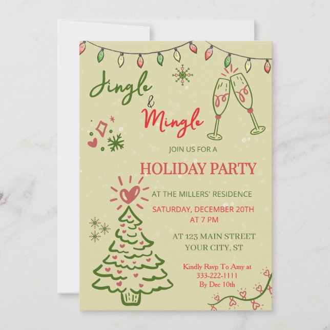 Convites Jingle & Mingle Christmas  Holiday Party  (Frente)