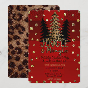 Convites Jingle & Mingle Dourado Glamour Leopardo Festa de