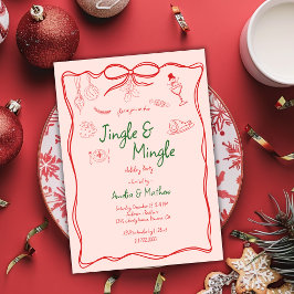 Convites Jingle Mingle Natal Vermelho Desenhos à Mão