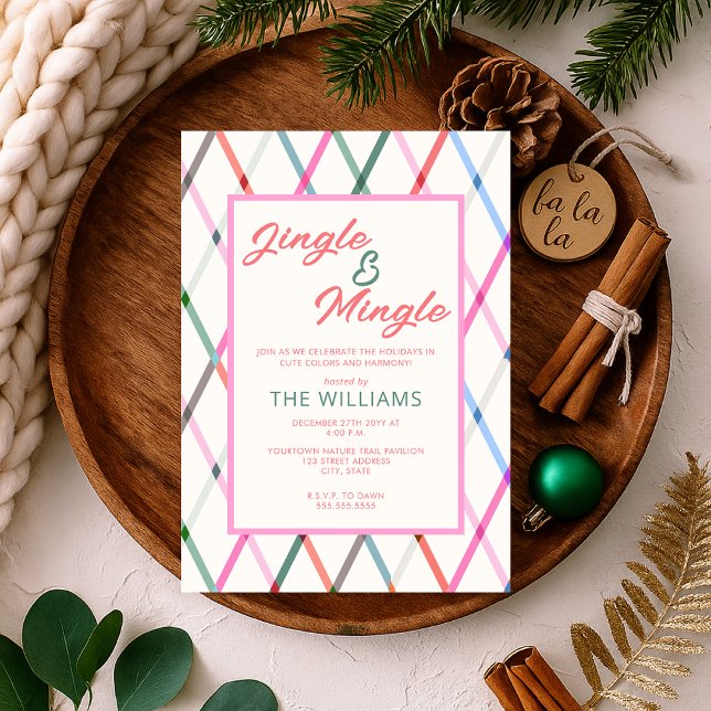 Convites Jingle Mingle Pastel Checkered Patterno Natal (Criador carregado)