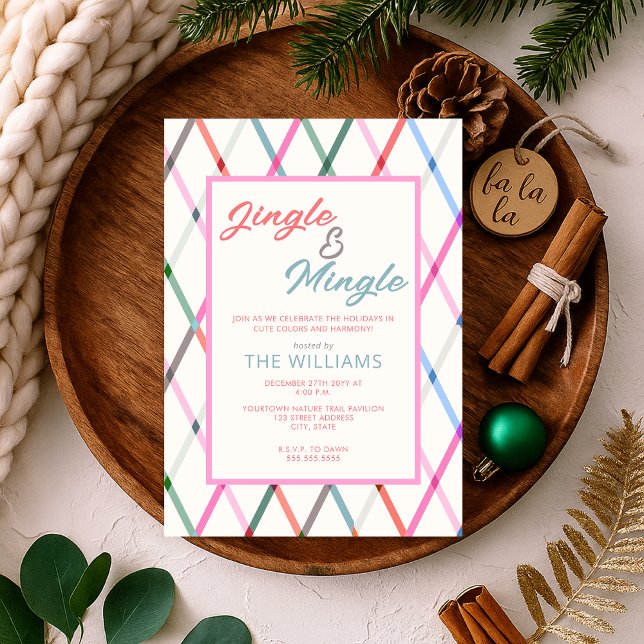 Convites Jingle Mingle Pastel Checkered Patterno Natal (Criador carregado)