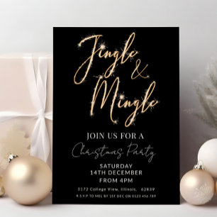Convites Jingle & Mingle Sparkle Script Natal Preto