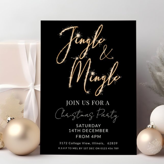 Convites Jingle & Mingle Sparkle Script Natal Preto (Criador carregado)
