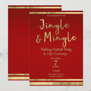 Convites Jingle & Mingle Vermelho Dourado Festa de Natal Co
