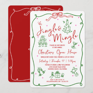 Convites Jingle Mingle Vermelho Verde Desenhos à Mão Rabisc