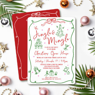 Convites Jingle Mingle Vermelho Verde Desenhos de Mão Natal